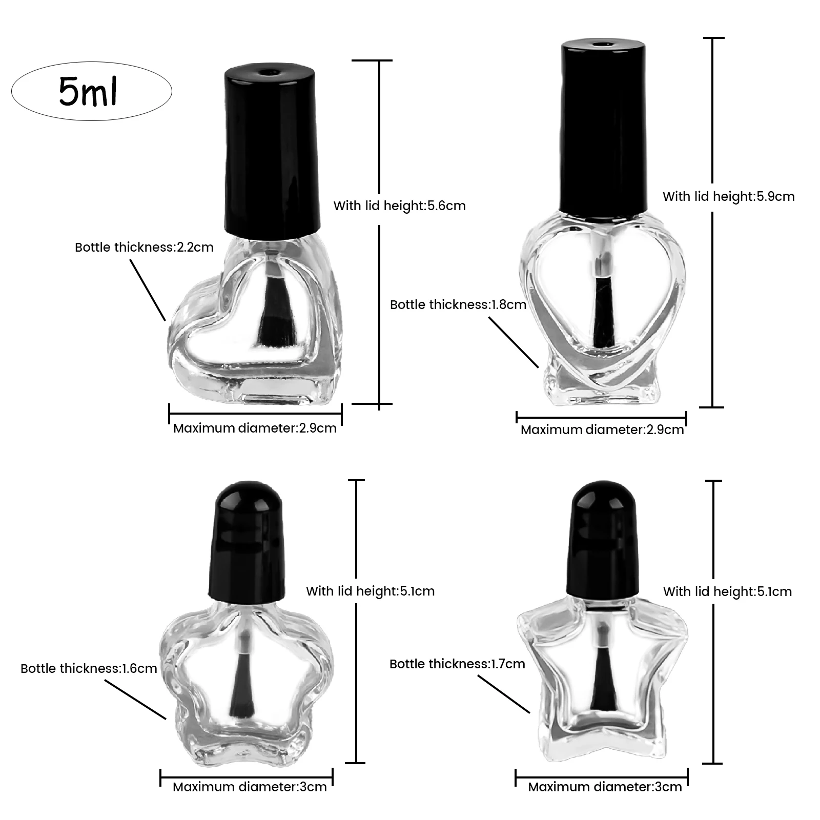 

1pc 5ml Transparent Glass Nail Polish Bottle Empty Cosmetic Containers Nail Glass Bottles With Brush For Nail Art Diy