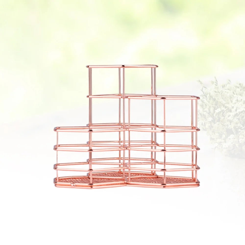 

Hexagon Iron Pen Holder Desk Stationery Organizer Makeup Brush Cosmetic Tools Holder Pencil Cup (Rose Gold)