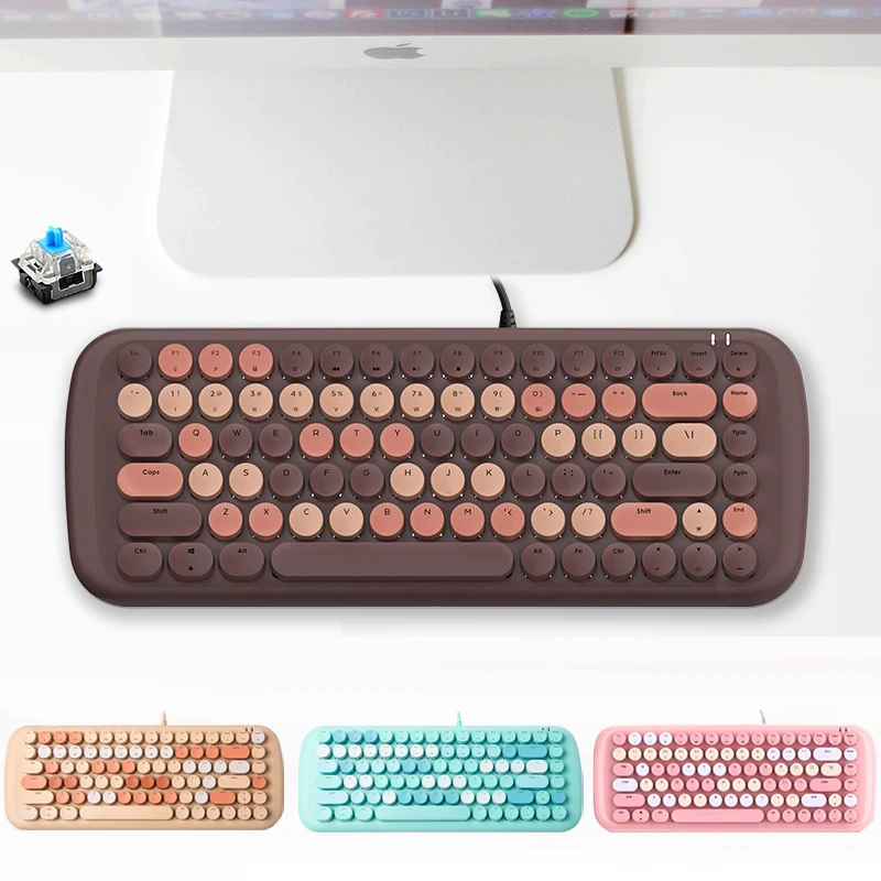 

Mechanical Blue Switch Keyboard USB Wired PC Computer USB Accessories Vantage Round 84 Keys Keypads LED Backlit Keyboard