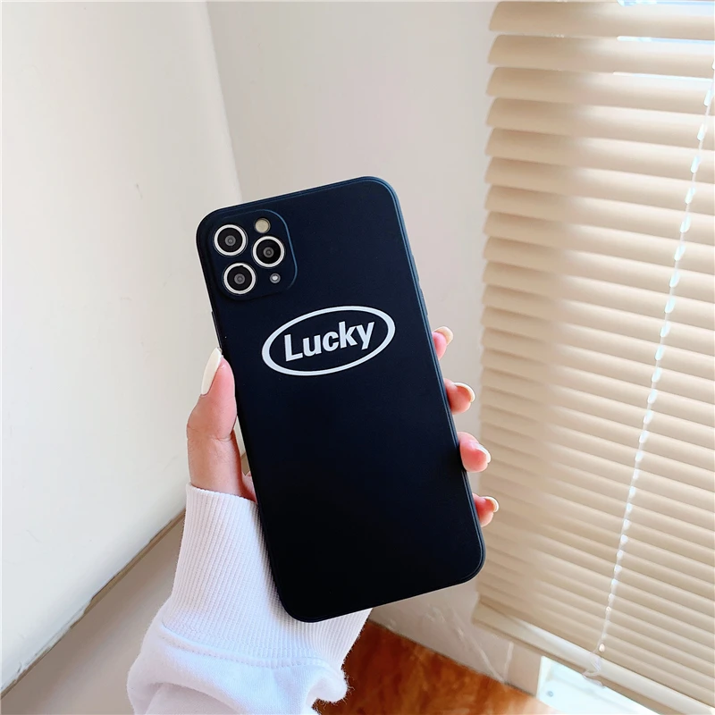 

Simple Letters Lucky Phone Case For iPhone 12 Mini 11 Pro XS MAX X XR 7 8 Plus Soft Straight Edge Silicone TPU Cover Coque Funda