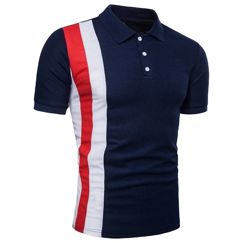 

Polo Men Solid Slim Fit Short Sleeve Patchwork Cotton Polo Shirt Men Fashion Streetwear