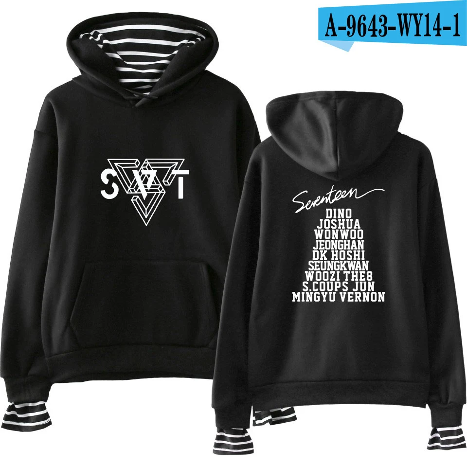 black Новая мода Seventeen; Кей-Поп толстовки с капюшоном и свитшоты для пары с капюшоном женские обманка шт K поп одежда в стиле «хип-хоп» в уличном стиле - Цвет: black