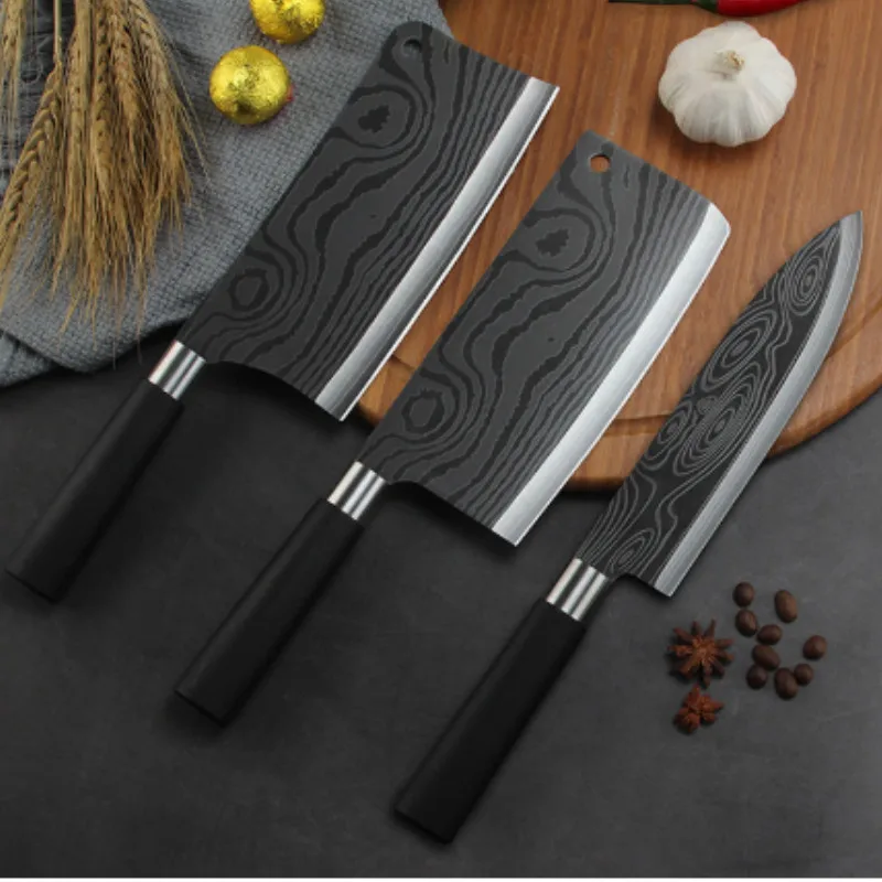 

Professional Chef Knife Set Damascus Laser Pattern Meat Chopping Slicing Vegetable Cutter Cleaver Kitchen Knives Stainless Steel
