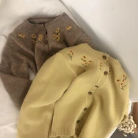 girls knitwear fall 2021 new childrens korean sweater single breasted childrens embroidered cardigan trend