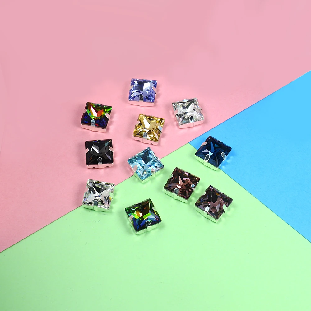 Разноцветные стеклянные кристаллы К9 квадратной формы камни с серебряными
