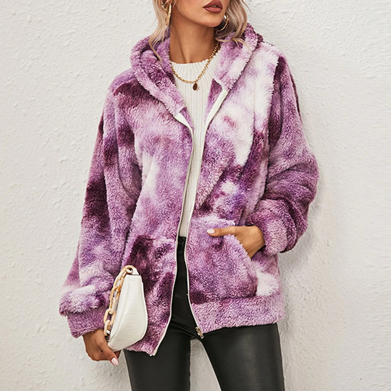 

Осень-зима 2021, Женская Повседневная плюшевая куртка с длинным рукавом и капюшоном, на молнии