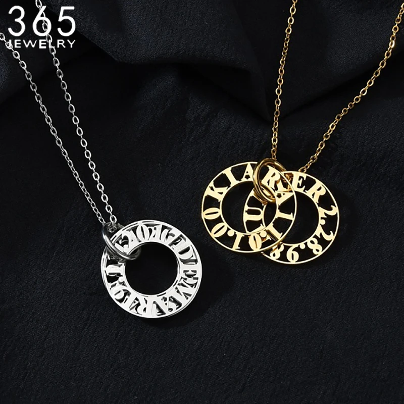 

Customized Names Date Necklaces Two Round Names Custom Namplate Necklace Stainless Collier Steel Personalized Collier Jewelry