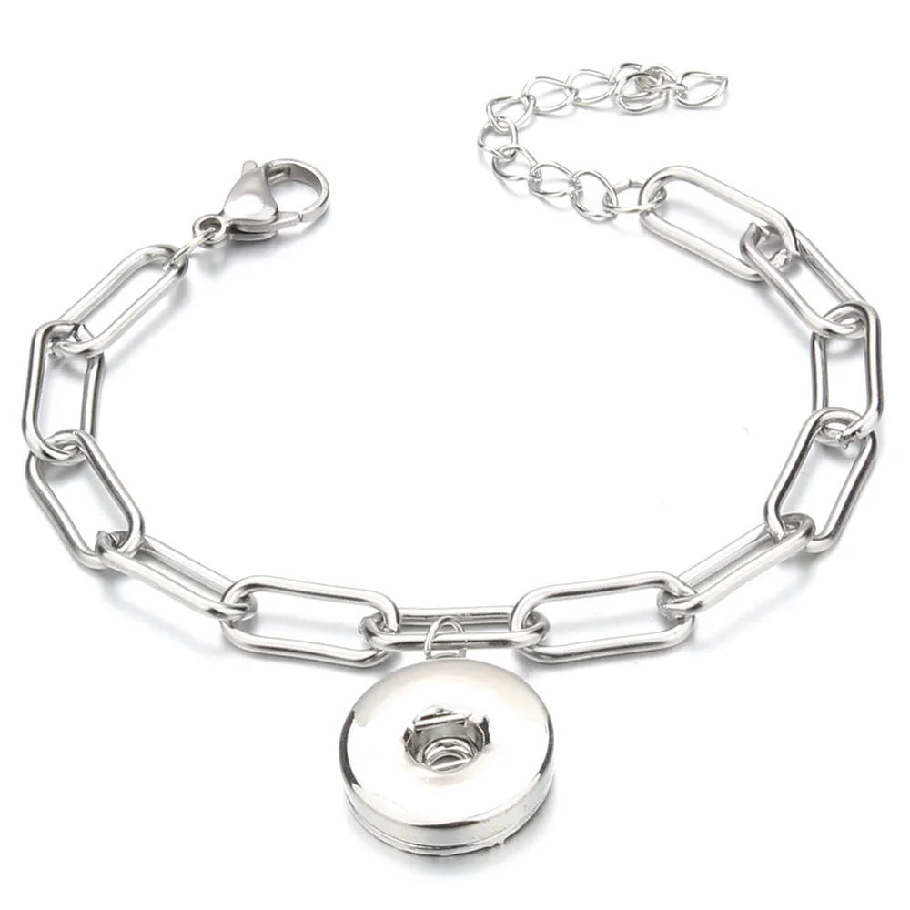 

New Stainless Steel Snap Jewelry Bracelet for Women Men Metal Adjustable Chain Fit 12MM or 18MM Snap Button Bracelet Bangle