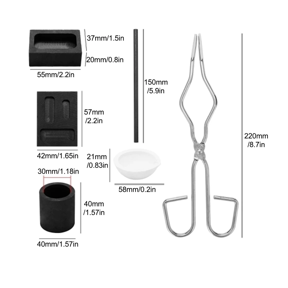 

6pcs/set Cup Practical Jewelry Making Quartz Bowl Molds Graphite Crucible Kit Multifunction Gold Silver Tongs Torch Melting