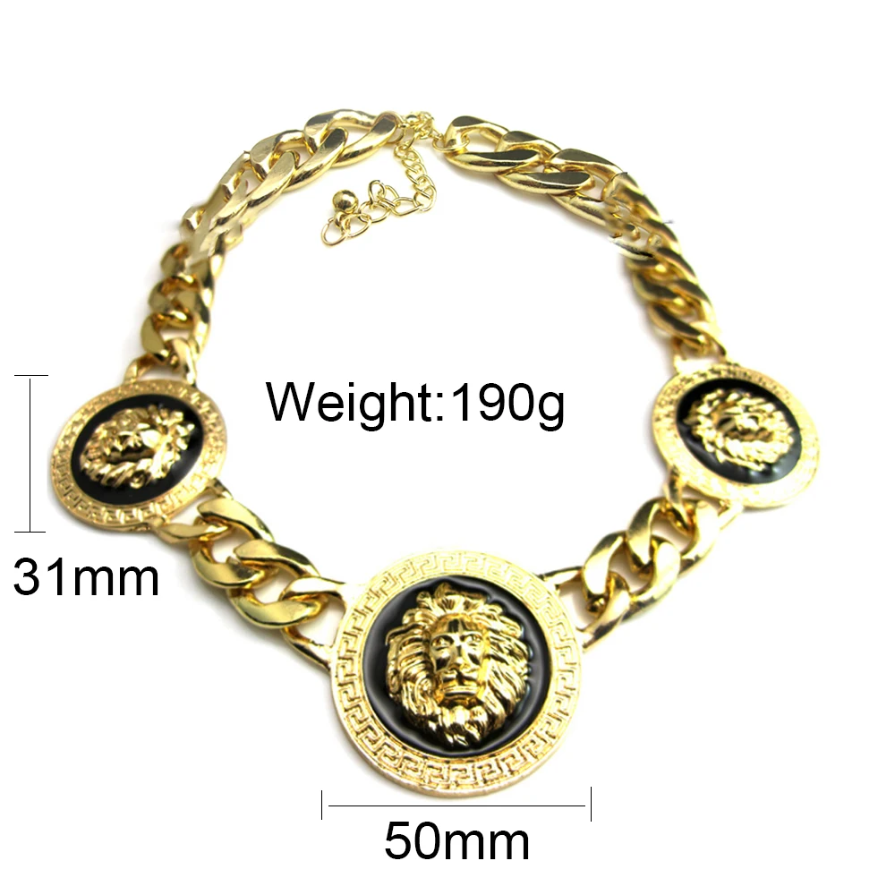 

Hip Hop 3 Lion Heads Necklace For Women Punk Gold Plated Cuban Chain Pendants Statement Girl Jewelry Chokers Collar Free Ship