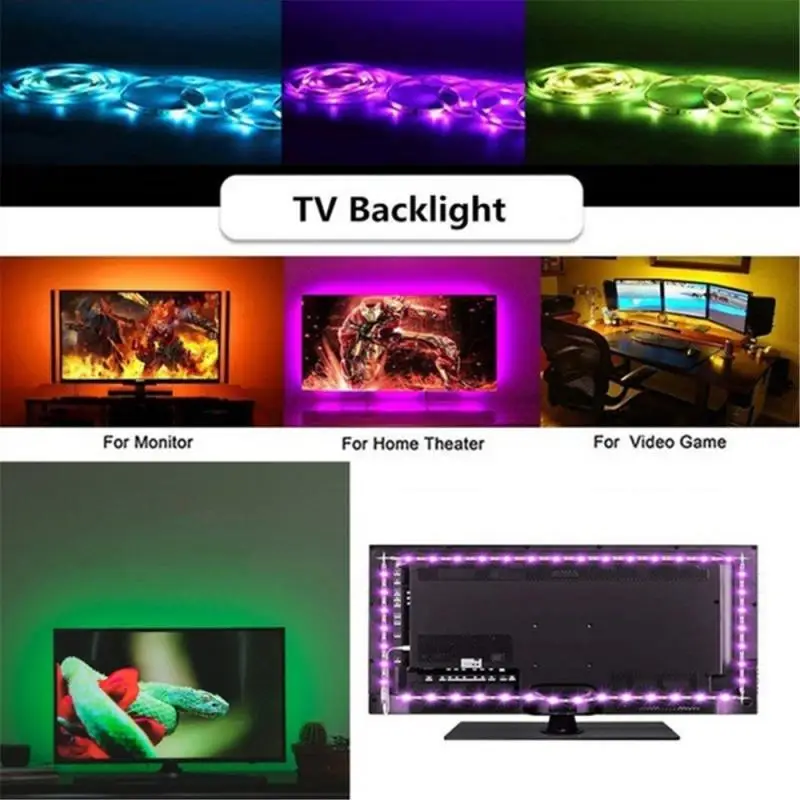 

5m/10m LED 40 Light Strip USB 5050 RGB 5V Music Sound Control TV Background Lamps Decor For Home Garden Party Festival Supplies