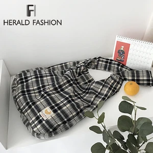 Простая женская сумка через плечо в черную клетку, Мягкая тканевая Сумочка, вместительная Холщовая Сумка-тоут с песком для красивых молодых девушек