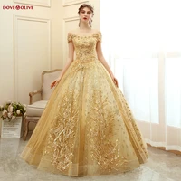 gold quinceanera dresses 2020 lace applique pearl sequined ball gown off shoulder vestido debutante 15 anos sweet girl