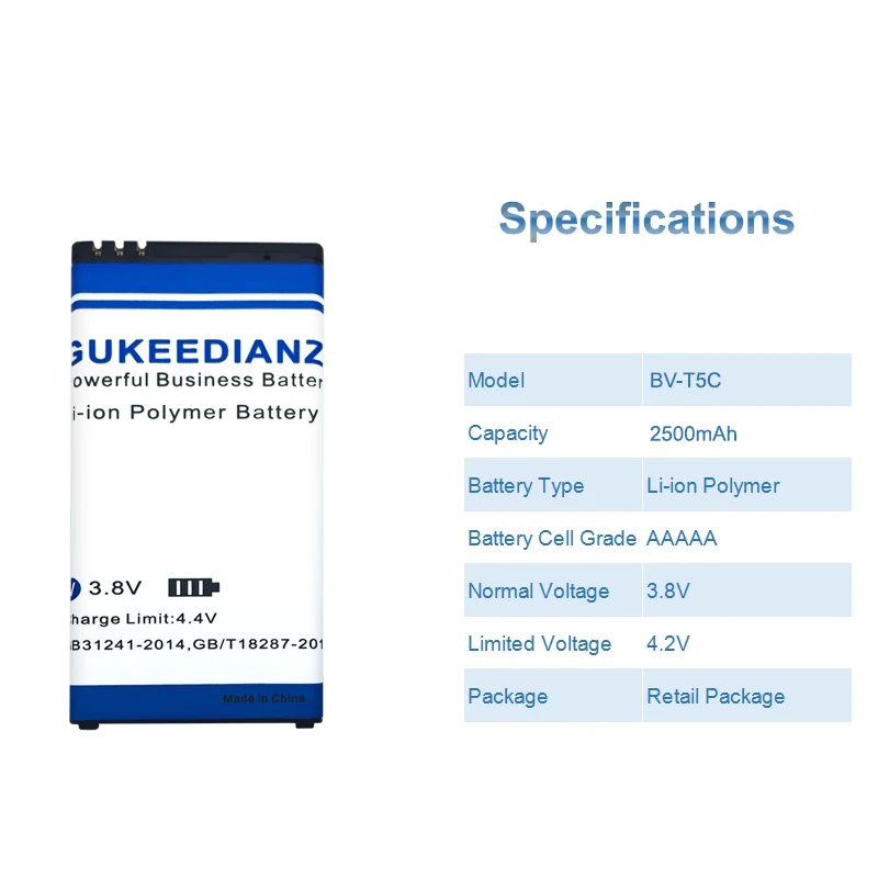 GUKEEDIANZI 100% новый BV-T5C сотовый телефон литий-ионная аккумуляторная батарея 2500 мАч