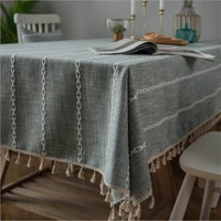 simple stripe rectangular tablecloth solid color embroidery lace home dinner coffee shop tea table cover