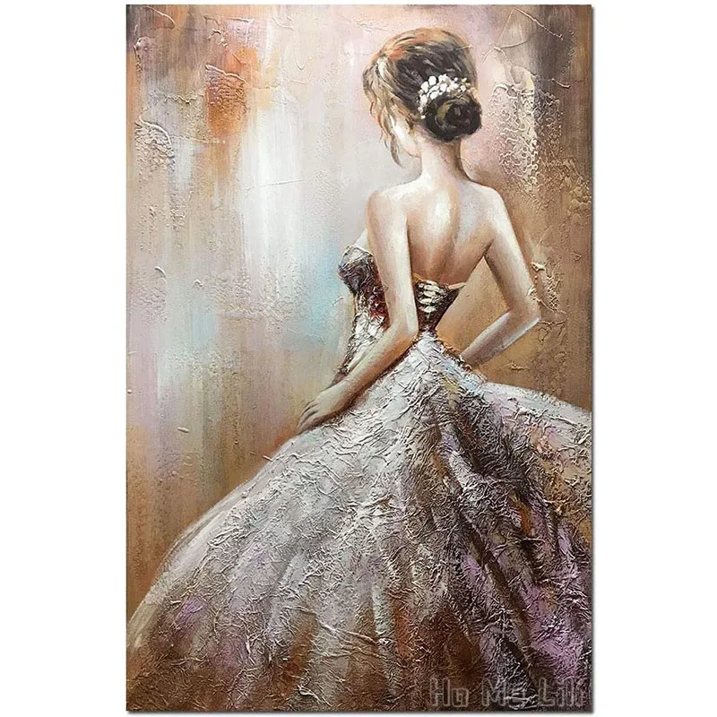 

Современная ручная роспись свадебное платье девушка спина по мне Лили картины маслом Вертикальная абстрактная фигурка искусство домашний ...