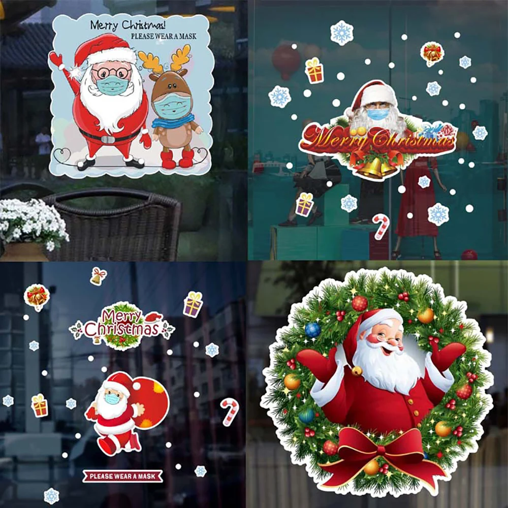 

PVC Santa Snow Wall Sticker Refrigerator Window Door Christmas Decoration Crystal Sticker Decals New Year Decor Merry Christmas