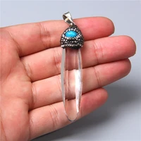 fine jewelry white quartz druzy gem clear crystal pillar stick charm pendant for jewelry making diy necklaces women men glass