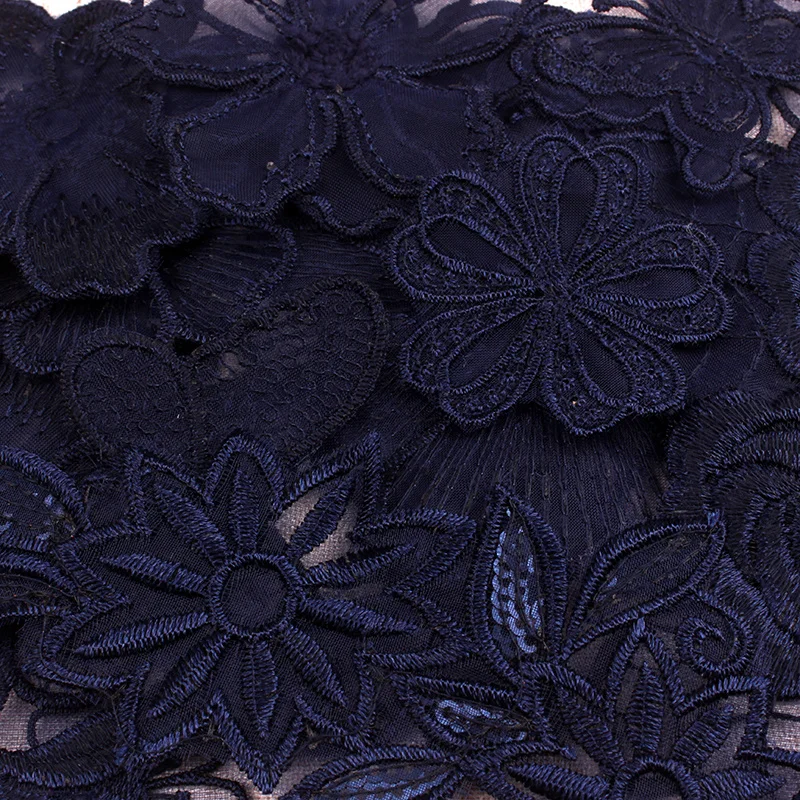 Темно синяя кружевная вышитая нашивка для одежды из органзы цветок бабочка
