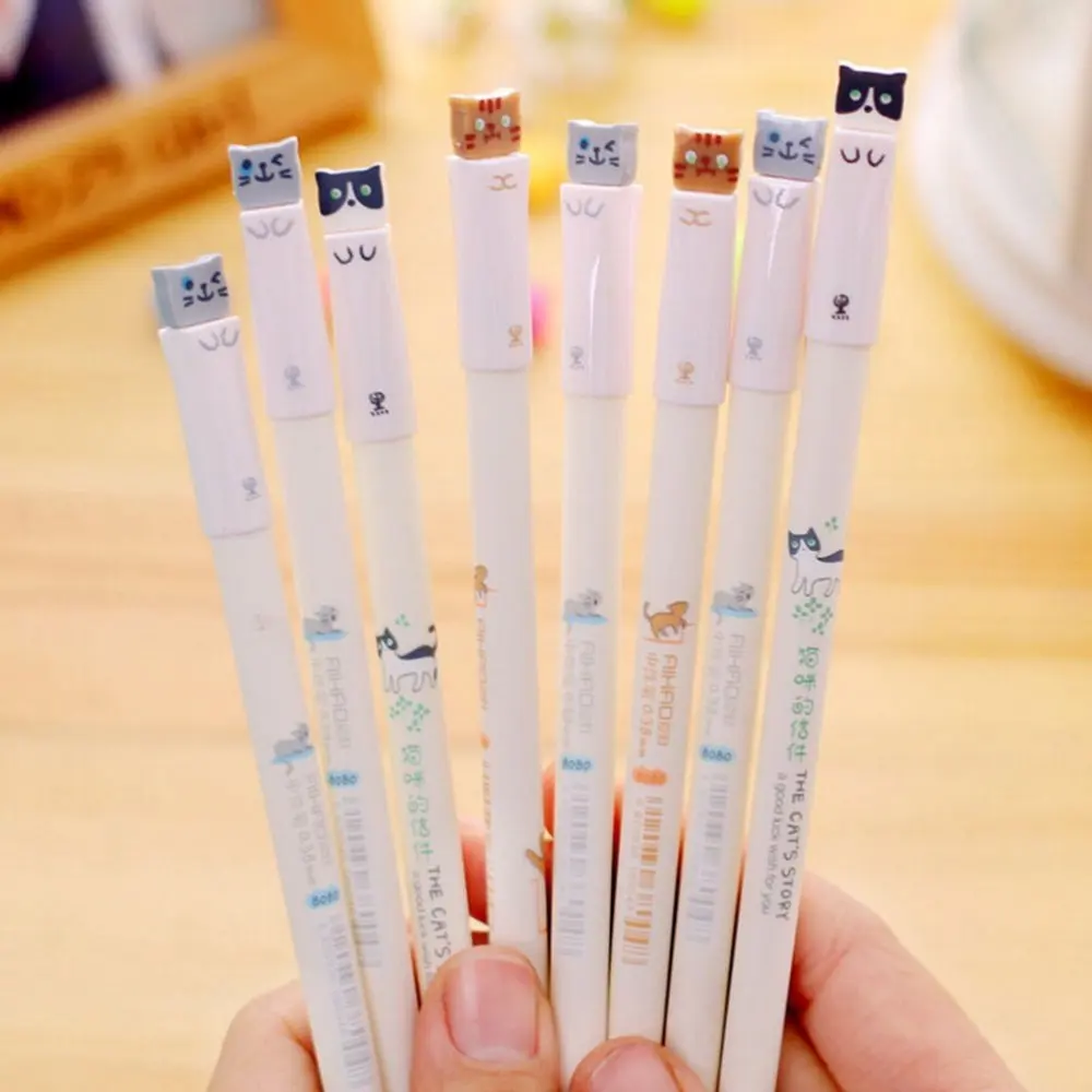

12pcs Cat Rollerball Pens with 0.38mm Extra Fine Point Black Ink Office Supplies Stationery for Students