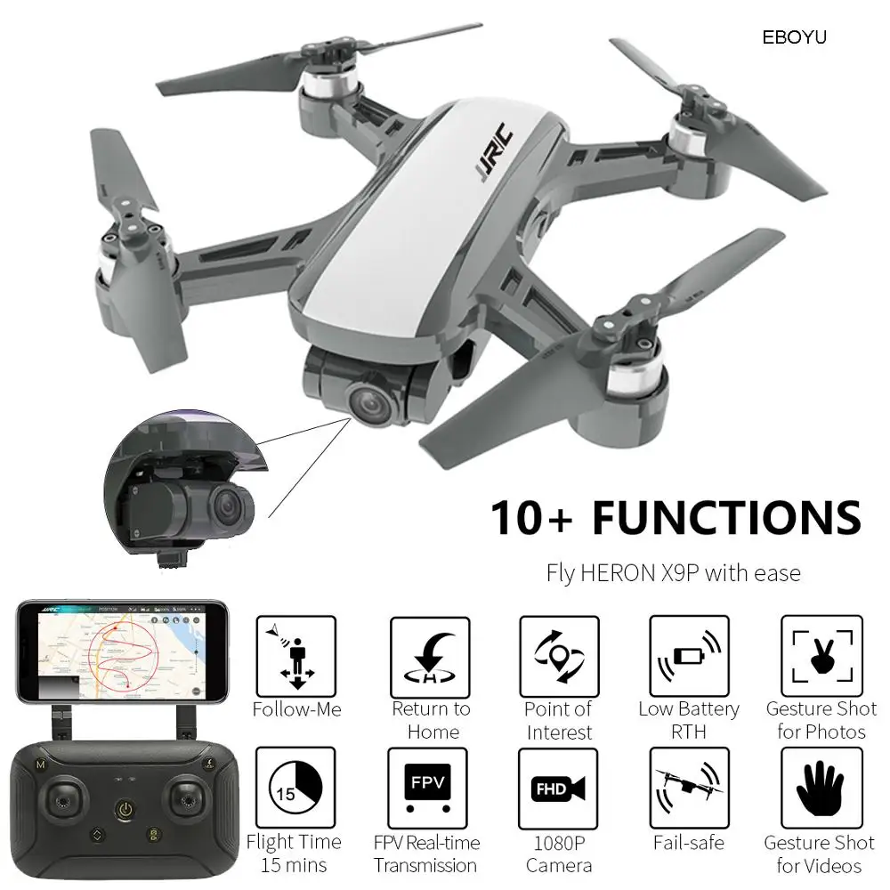 Квадрокоптер JJRC X9P двойной GPS Радиоуправляемый Дрон Heron 4K 5G Wi Fi 1 км FPV с 2 осевым