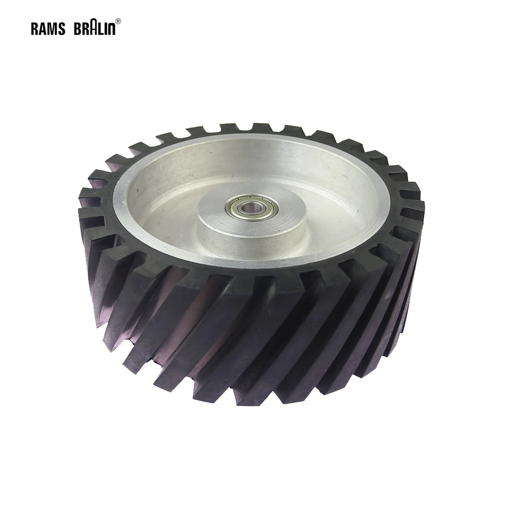 200*75mm Serrated Rubber Contact Wheel Dynamically Balanced Belt Grinder Backstand Idler Wheel