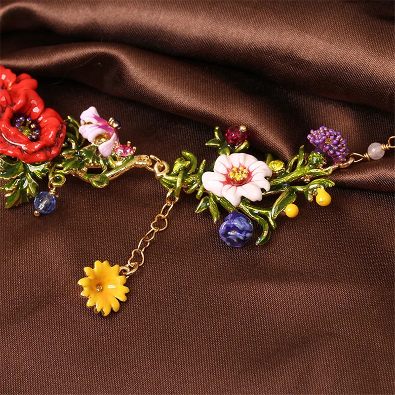 

Hand painted enamel clavicle chain vintage short chain birthday gift jewelry