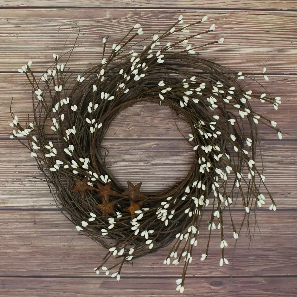 Примитивы деревенские Пип ягоды и веточки с ржавым сараем звезды венок 12 дюймов