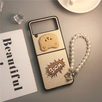 for samsung zflip3 case pearl cute bear phone case for f7110 samsung z flip 3 cover funny conque funda capa gift for women