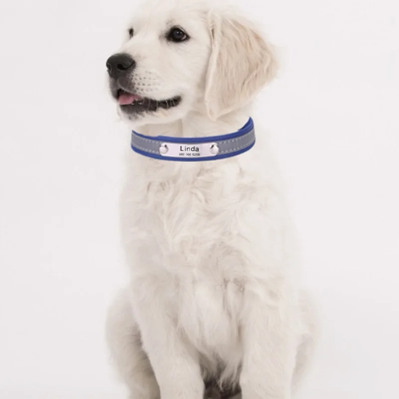 Светоотражающий персонализированный ошейник для собак из микрофибры на заказ ошейники для щенков с именем ID-бирки для маленьких средних и больших собак с гравировкой