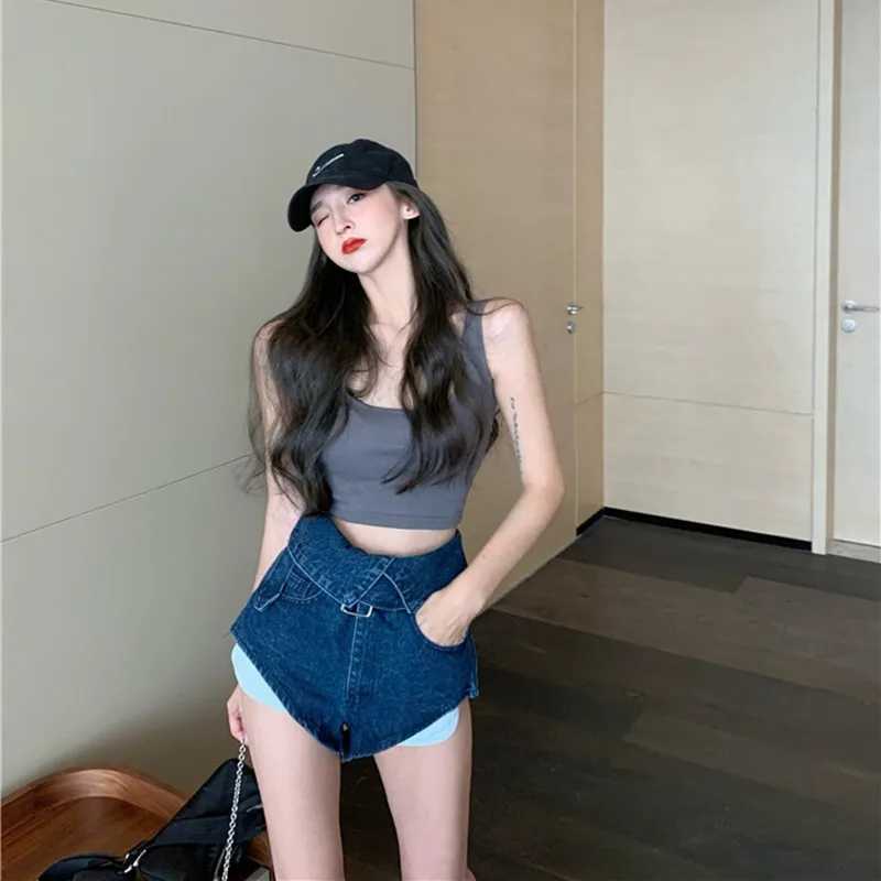2023 New Summer Jeans Coating Blue Wide-legged High-waisted Denim Shorts Straight and Loose Thin A-line Wide-leg Cotton Shorts