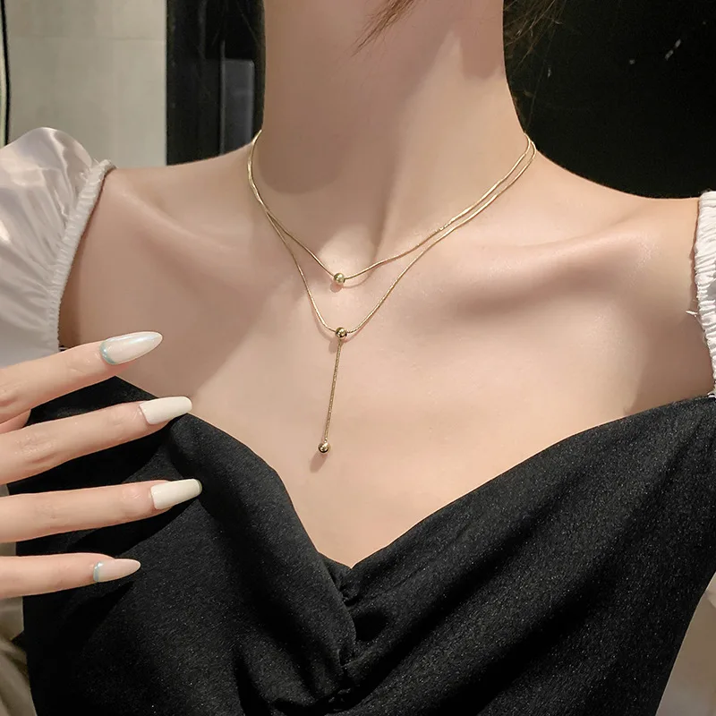 

Kpop Fashion Gold Color Choker Necklace Women Cute Girl Double Layer Chain Statement Necklace for Women Jewelry Wholesale 2020
