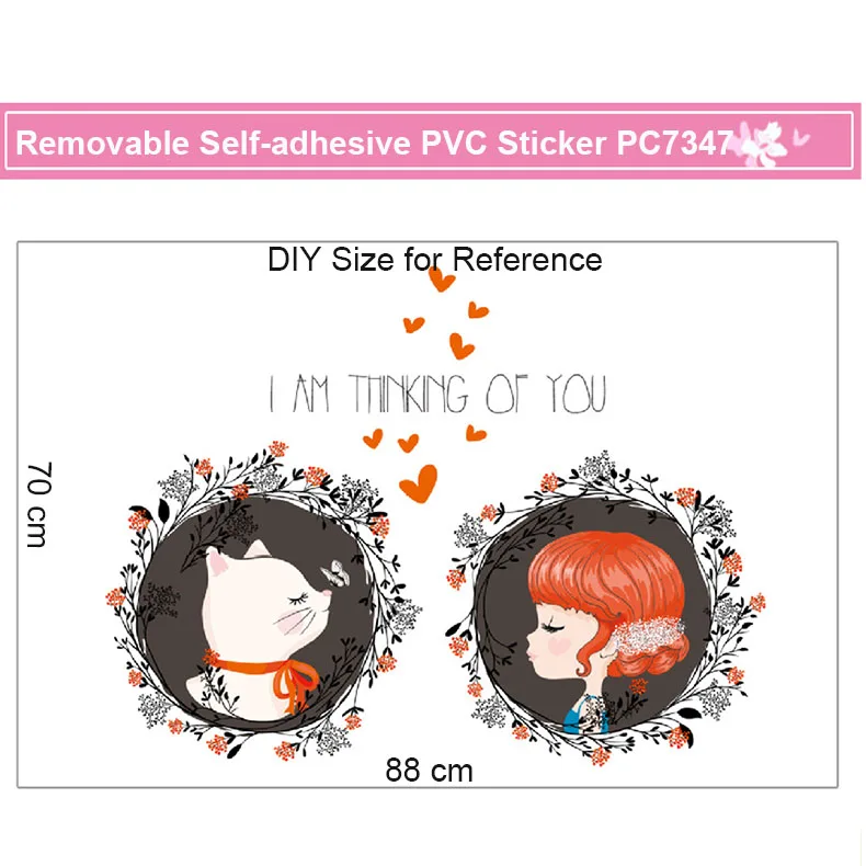 Милая девушка любовь Кошка Декор стены стикеры Catoon наклейки для украшения