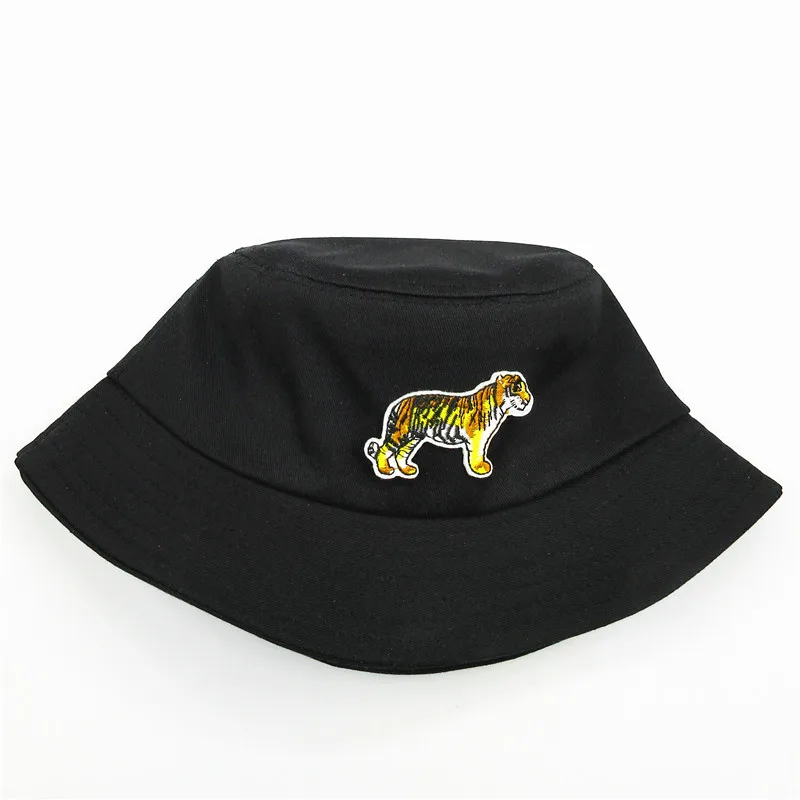 

2021 Tiger Animal Embroidery Cotton Bucket Hat Fisherman Hat Outdoor Travel Hat Sun Cap Hats for Men and Women 256