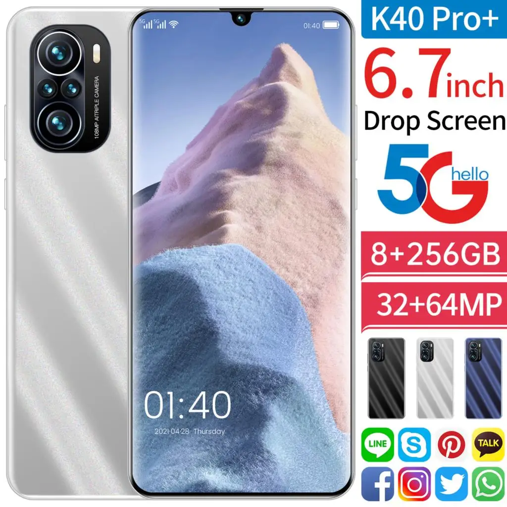 

2021 Global Version Hot Sale K40 Pro+ MT6889 10Core 5G Network 12+256G 32MP+64MP 6.7Inch Smartphone 6000MAH Face ID Android11