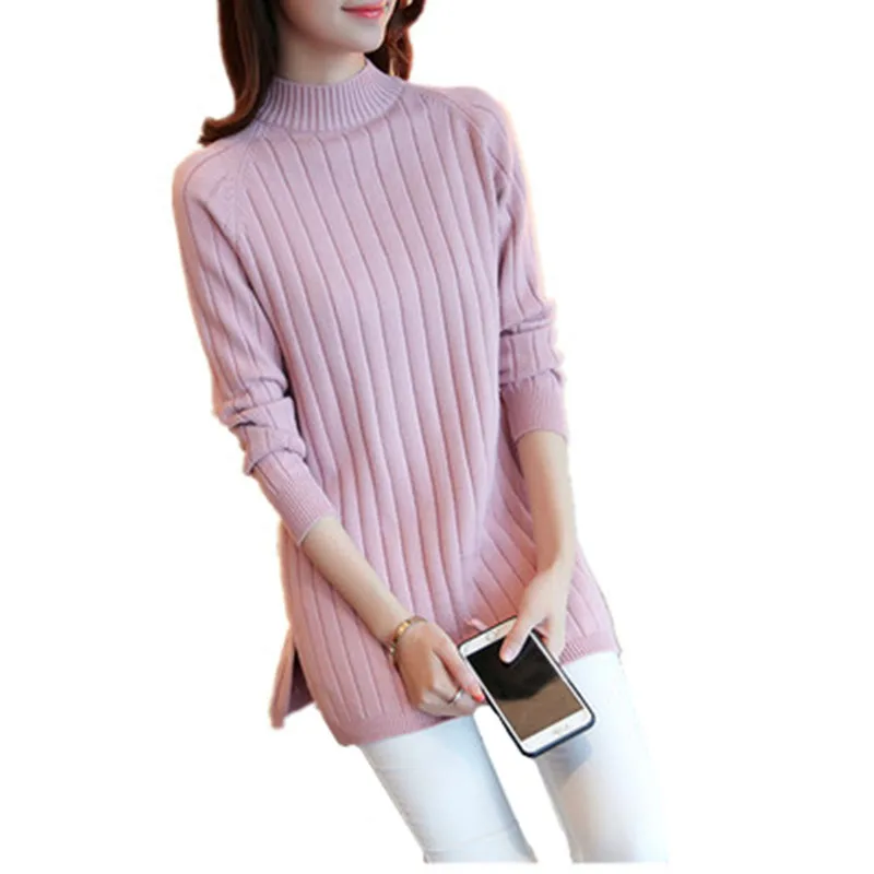 Женский вязаный свитер с круглым вырезом длинным рукавом