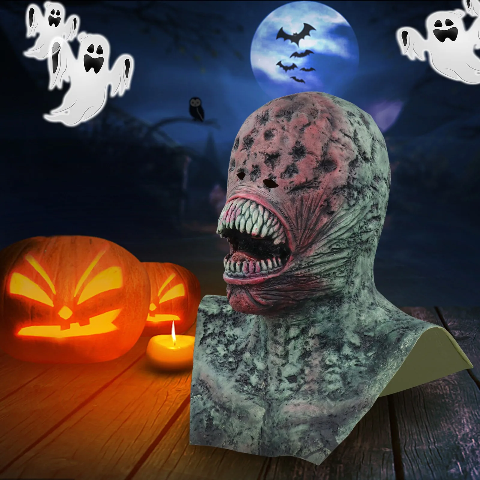 

Anime Halloween Horror Masks Fashion Green Skin With Scary Teeth Adults Mask Halloween Party Masks Masquerade Props Accessory