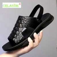 crlaydk 2021 fish scale leather men summer open toe sandals outdoor beach slippers casual travel soft breathable walking shoes
