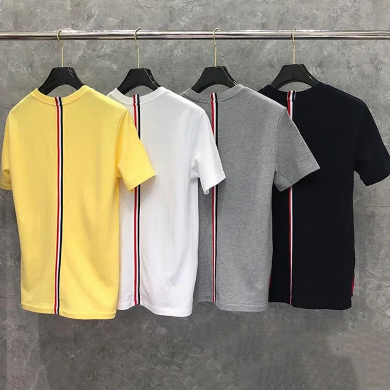

TB Brand THOM T-Shirt O-Neck Collar Patchwork Short-sleeved Women Cotton Couple Summer Clothing Striped