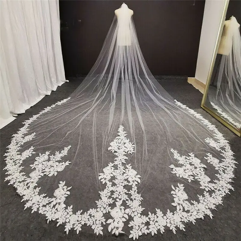 

Real Image Cathedral Length Bridal Veils 3m Long Vestido De Noiva Longo Wedding Veil Ivory White Veil With Free Comb