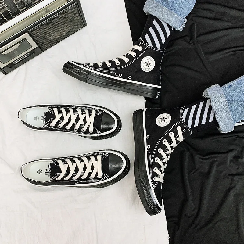 

AIZHETU men Vulcanized Casual Shoes Spring Autumn High Top Flats High Quality Classic Women Canvas Shoes Athletic Sneakers