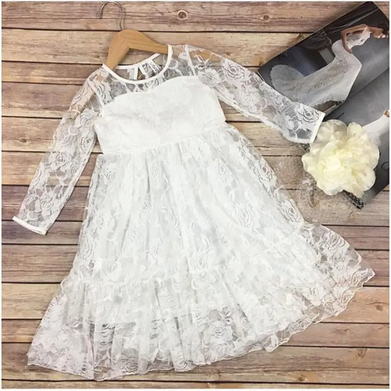

Autumn Lace Cotton Long Sleeve Girls Dress Cute Princess Toddler Girls Flower Embroidery Dresses Kids Party Ball Gown Clothing