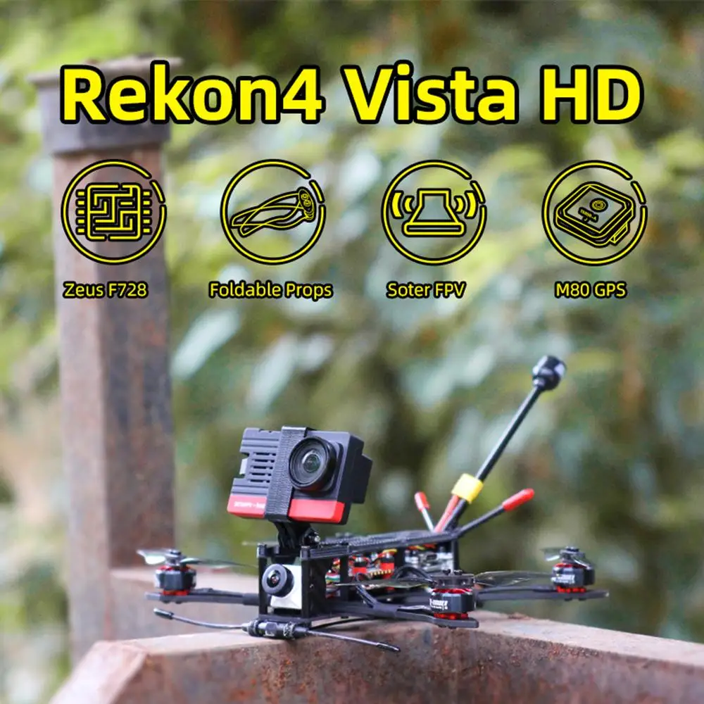 

HGLRC Rekon4 HD Zeus F722 Mini BLHELIS 28A Caddx Polar Vista Kit M80 GPS Buzzer 1404 2800KV 4S 4inch Micro Long Range Drone