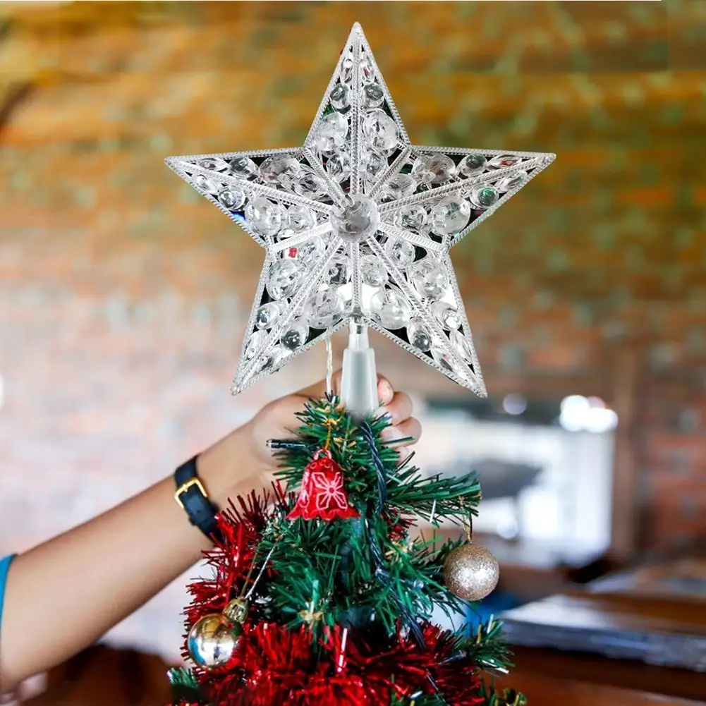 

Delicate Five-pointed Star Shape Christmas Tree Top Light Durable Replaceable Lamp Lantern Decoration For Home