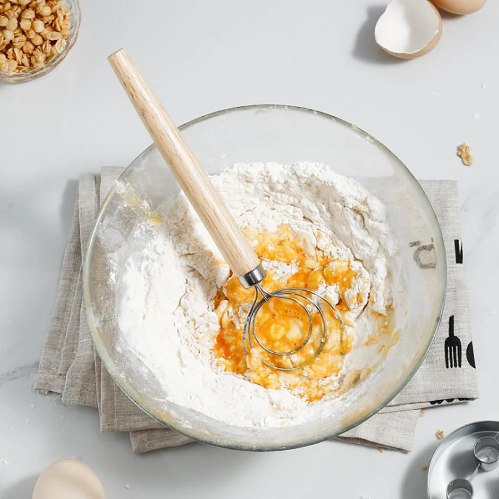 

1 шт. Нержавеющая сталь яйцо колотушки муки катушки для перемешивающего устройства датский венчик палка Дуб деревянная ручка блендер DIY Тес...