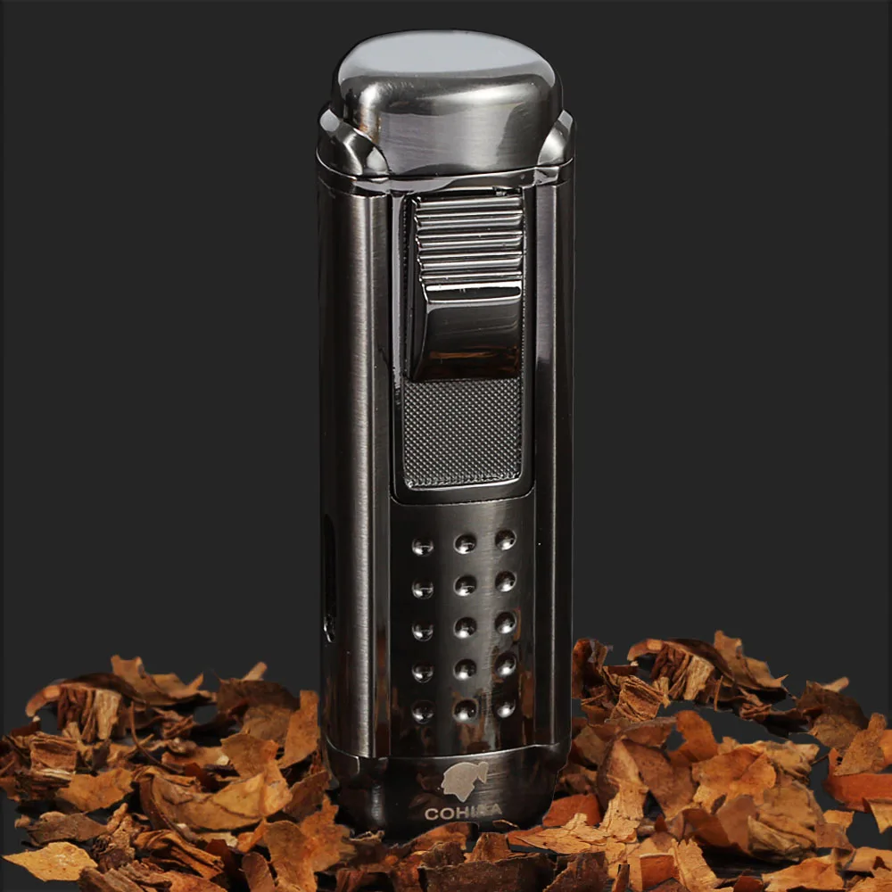COHIBA Черный 4 красный фонарь реактивного огня ветрозащитная Зажигалка для сигар классический кубинский многоразового пламени зажигалки зажигалка встроенный перфоратор дрель