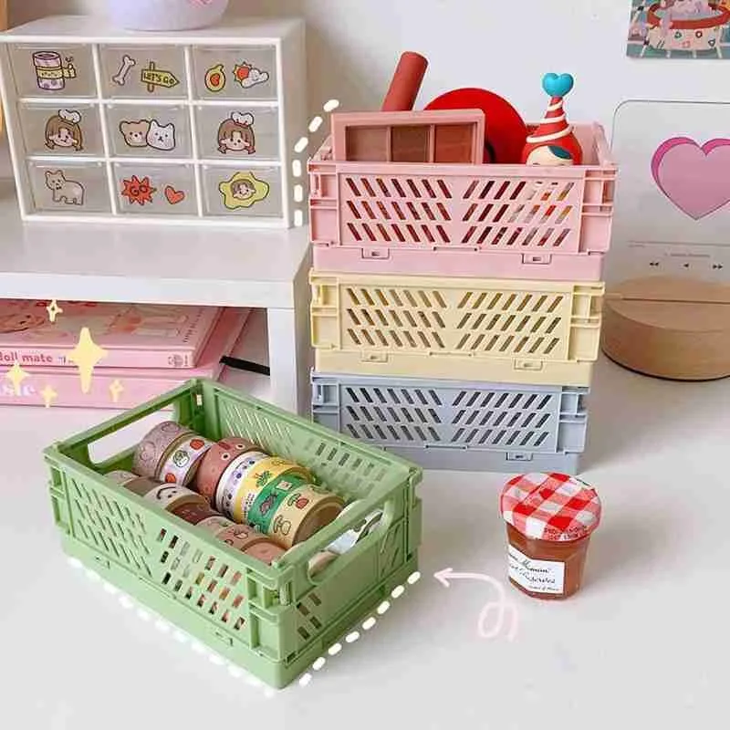 

Crate Storage Box Plastic Storage Container Collapsible Basket Home Storage Supplies Desktop Cosmetic Stationery Organizer Boxes