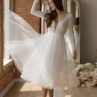 Индивидуальный заказ размеры и Цвет Короткие Арабский один рукав с открытой спиной Свадебные платья Свадебное платье из тюля бальное платье Чай Длина свадебное платье