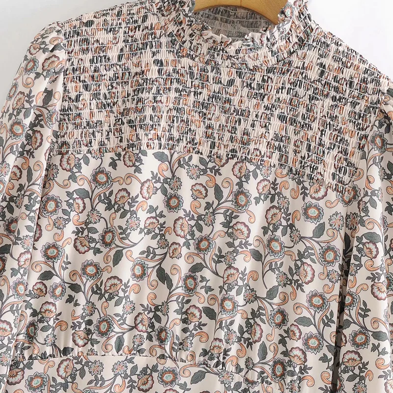 

Za Loose Print Woman Midi Dress O-neck Ruffle Long Sleeve pleated Dresses Fall 2020 Retro Long Dress For Women