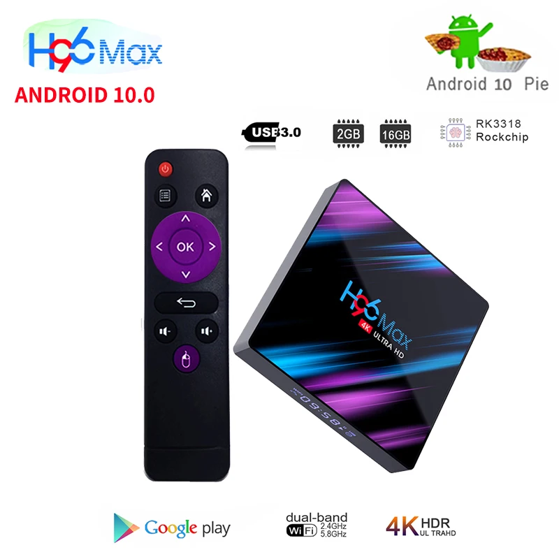 

H96 MAX Android 10 TV Box RK3318 2.4G 5.8G Wifi BT4.0 4K Media Player Voice Assistant 4GB64GB H96MAX HD USB3.0 Smart Set Top Box